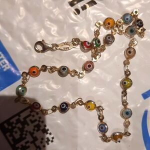 NWOT AUTHENTIC GENUINE SOLID STERLING SILVER EVIL EYE 10.75" SEXY ANKLET